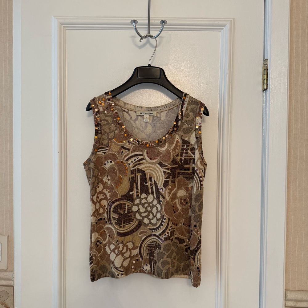 St. John Tan and Brown Floral Tank Top